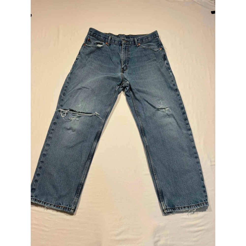 Levis‎ 550 Relaxed Fit Jeans Mens 36x29 Blue Denim Distressed Knee Blowout